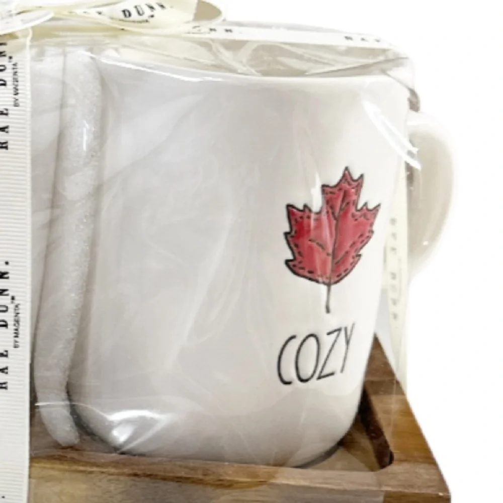 NEW Rae Dunn GATHER/COZY Cream & Sugar Set with Wooden Tray 🍁🍂🍁